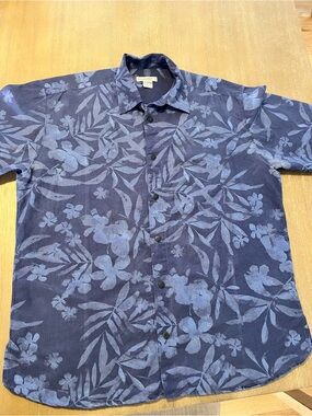 Zegna Sport Men’s XL Navy Blue Short Sleeve Linen blend Shirt Button-up